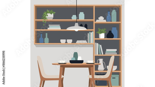 Modern Minimalist Dining Table and Chairs Interior.