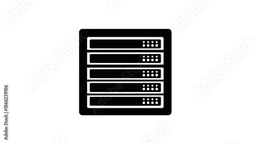 Data server rack network icon, modern computing equipment in isolated white background.