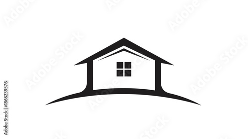 Simple House on a Curved Hill Line Icon, isolated white background