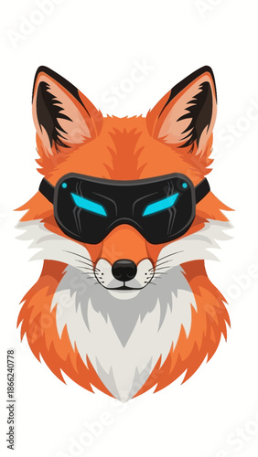 Futuristic Fox Wearing VR Goggles, Digital Art Portrait