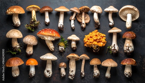 A Collection of Various Edible and Non-Edible Mushrooms.
