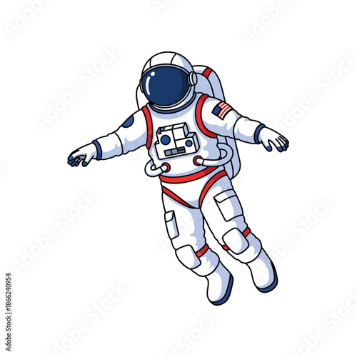 Astronaut in Outer Space, Weightless, Floating with Arms Outstretched