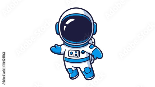 Cute astronaut floating in space, cartoon style, white background