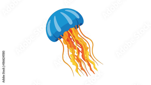Vibrant Blue Jellyfish with Orange Tentacles Floating in Water