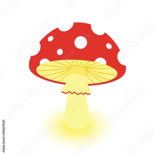 Magical Glowing Mushroom with Red Cap and White Spots, Fantasy Illustration