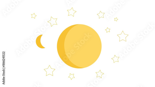 Golden Moon and Stars Celestial Night Sky Illustration