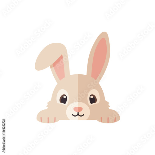 Cute Bunny Peeking Out Flat Design Illustration