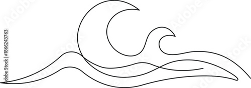 Ocean wave continuous single line drawing vector illustration pro design