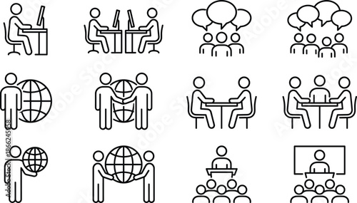 Business, teamwork, meeting, icons, set,