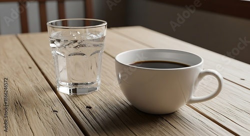 Coffee and Water - A Simple Morning Ritual on Rustic Wood.