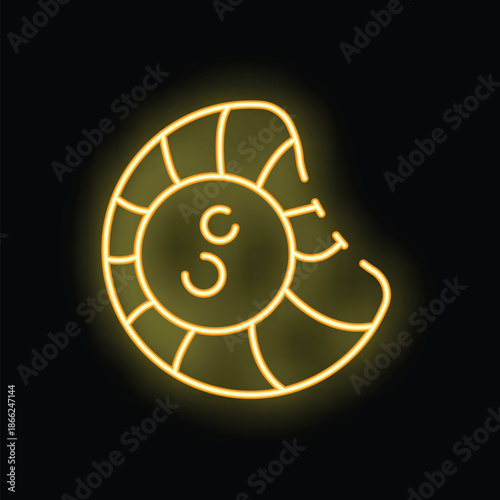 Glowing neon line icon of a casino chip with currency symbol for online casino, gambling, poker mobile app