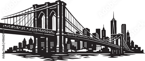 Brooklyn Bridge Silhouette with Suspension Structure Details