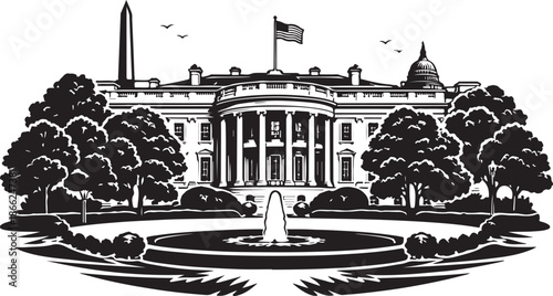 White House Silhouette with Architectural Cutout Details