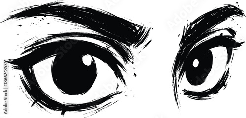 Abstract ink brush eyes illustration expressive gaze black white artistic sketch grunge texture hand drawn graphic design concept background posterAbstract ink brush eyes illustration