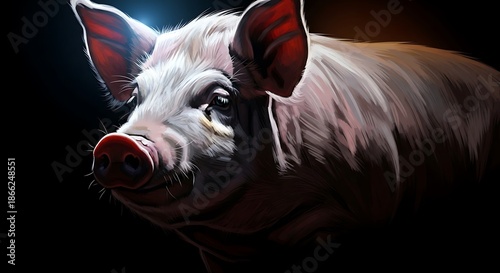 Portrait of a Pig - Farm Animal in Dark Setting.