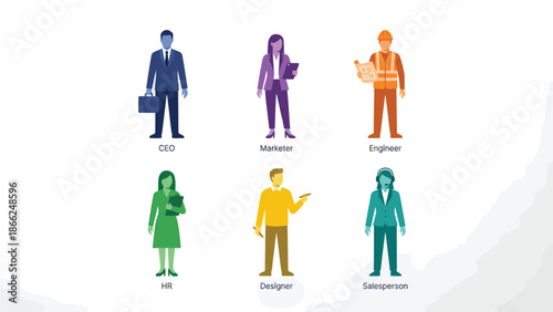 Diverse Business Professionals Icon Set Teamwork Collaboration Industry Diversity Careers Employment Recruitment Human Resources Concepts