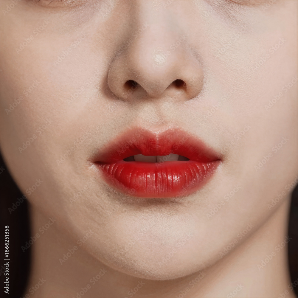 Naklejka premium Portrait of a woman with red lips in vibrant, detailed style