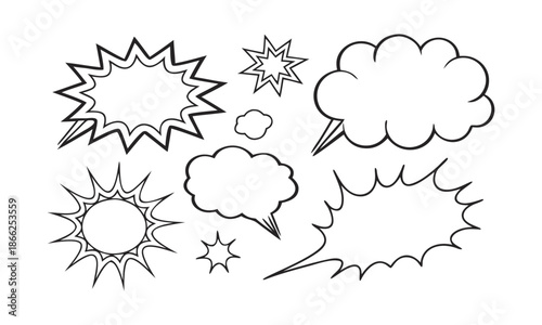 Black and white comic explosion and speech bubble collection vector set  illustration, easily editable. 