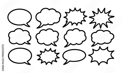 Blank comic speech bubbles and explosion shapes for text vector set  illustration, easily editable. 