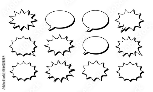 Comic callout bubbles and explosion frames isolated on white vector set  illustration, easily editable. 