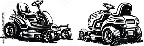Riding Lawn Mower Garden Tractor Vector Illustration.