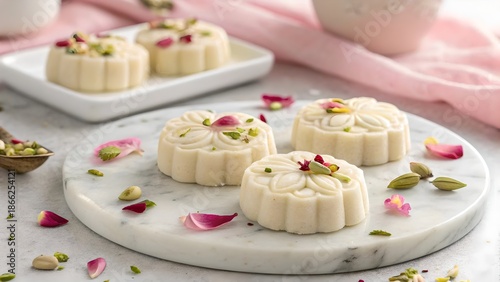Traditional Bengali Sandesh Sweet on Marble Plate | Authentic Indian Mithai Photography