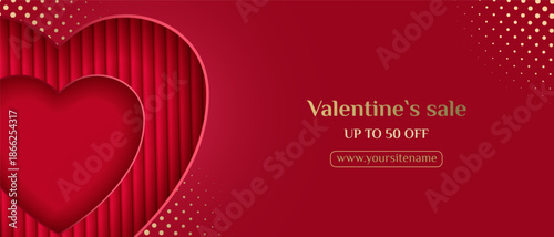 Horizontal Valentine s Day banner. A paper heart, cut out of paper and decorated with texture. Template for greetings, presentations, and discounts. Vector