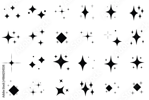 Sparkle star icon, vector. Twinkle star icon set. Sparkle icon isolated on white background. Shining sign flash symbols, glowing light effect design. Vector illustration.