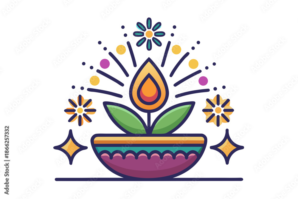 Obraz premium diwali fireworks over rangoli celebration icon