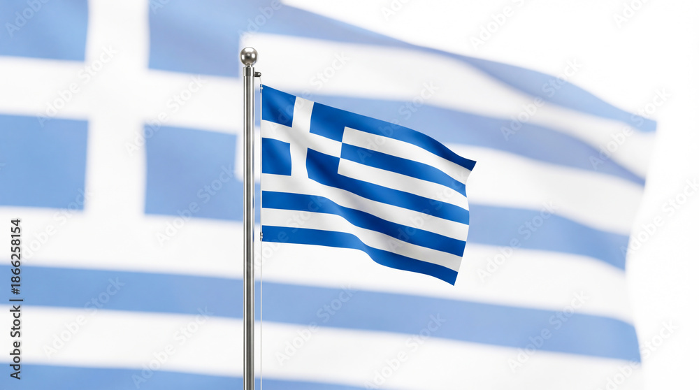 Obraz premium Flag of Greece with a same larger, blurred flag in the background, waving in the wind