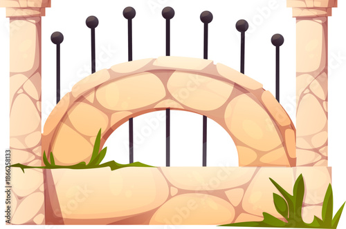 Stone Fence with Bars