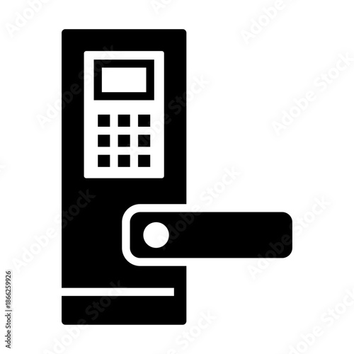 Smart digital door lock with keypad icon, representing electronic access control and security systems, flat vector illustration isolated on white background