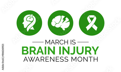 Celebrate Brain Injury Awareness Month in March with a brain and ribbon design, perfect for posters, digital graphics, banners, cards, and online awareness content. Banner poster, flyer and background