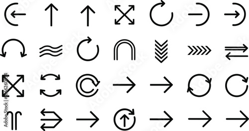 Arrow icon vector set featuring navigation refresh undo redo and directional symbols for user interface design