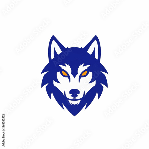 Striking Blue Wolf Head Logo with Intense Yellow Eyes.