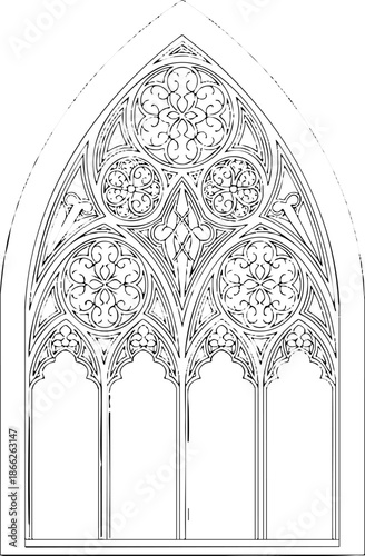Ornate Gothic Tracery Window Line Art Architecture Illustration