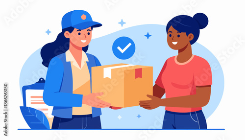 Delivery person handing a package to a customer, illustrating reliable and efficient shipping services for e-commerce businesses