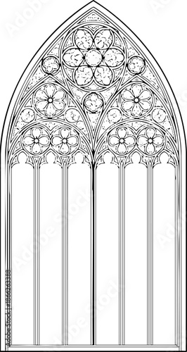 Vintage Gothic Architecture Tracery Window Line Art Illustration