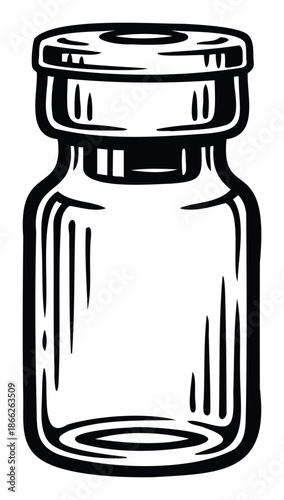 Small empty glass vial with a secure cap, perfect for medical packaging concepts, laboratory graphics, or minimalist storage product advertisements