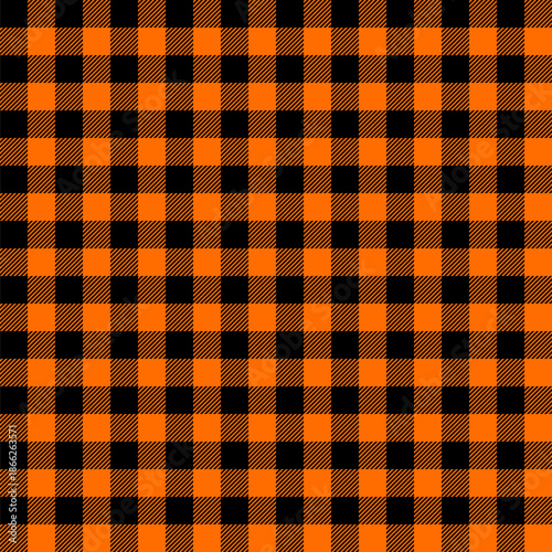 Pumpkin Orange Buffalo Plaid Seamless Pattern. Halloween Autumn Flannel Texture Background.