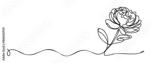 Elegant continuous line drawing of a blooming flower with an organic flowing stem, perfect for modern invitations, sophisticated branding, and decorative print materials.