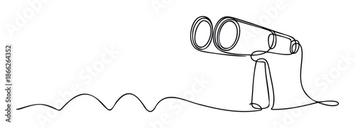 Minimalist single continuous line drawing of binoculars symbolizing strategic vision and future exploration for business presentations and educational materials
