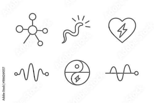 Neural Line Icons. Line style icons of Neural Feelings: pulsing node, glowing thread, soft voltage, emotional spark, connected
