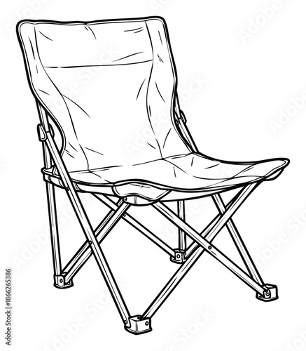 Line drawing of a portable foldable camping chair ideal for outdoor leisure activities like picnics hiking beach trips and backyard relaxation projects