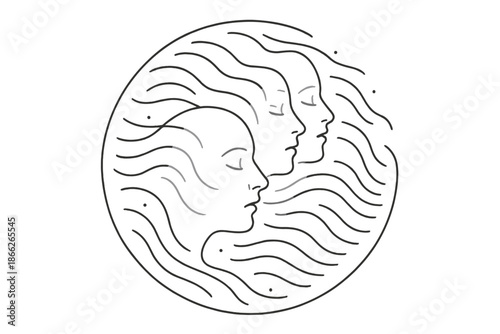 Fading Dream Icons. Line style vector icons of Fading Dreams: translucent faces, gentle motion, vapor lines, glowing air, curved