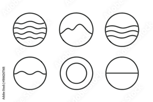Abstract Horizons. Line style round vector icons of Abstract Distance: layered fog, smooth valley, rhythmic horizon, soft wave,