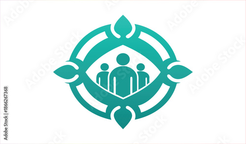Teal Abstract Geometric Logo Symbolizing Teamwork and Connection with Stylized People Icons