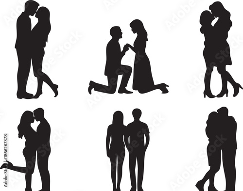 Valentine’s Day romantic couple silhouette love illustration
