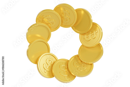 Golden Coins Circle on Black Background
