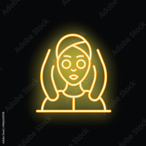 Neon sign representing a woman applying a cosmetic mask, ideal for beauty salons and spas